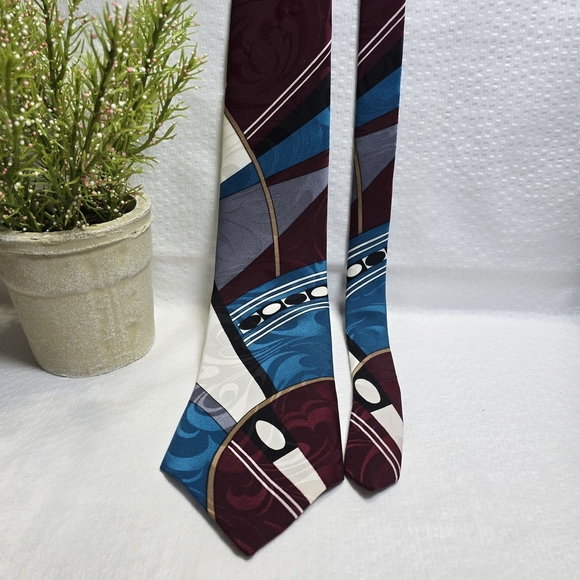 Ketch Mebs Tie Abstract Pattern Blue Black Crimson White - Picture 6 of 6